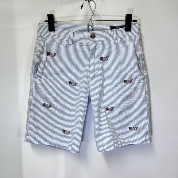 Vineyard Vines Seersucker Club Shorts Chino Striped Blue Men’s 28 Whale US Flag - Picture 15 of 15
